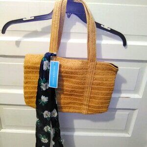 Draper James Straw Bag with Floral Print Scarf